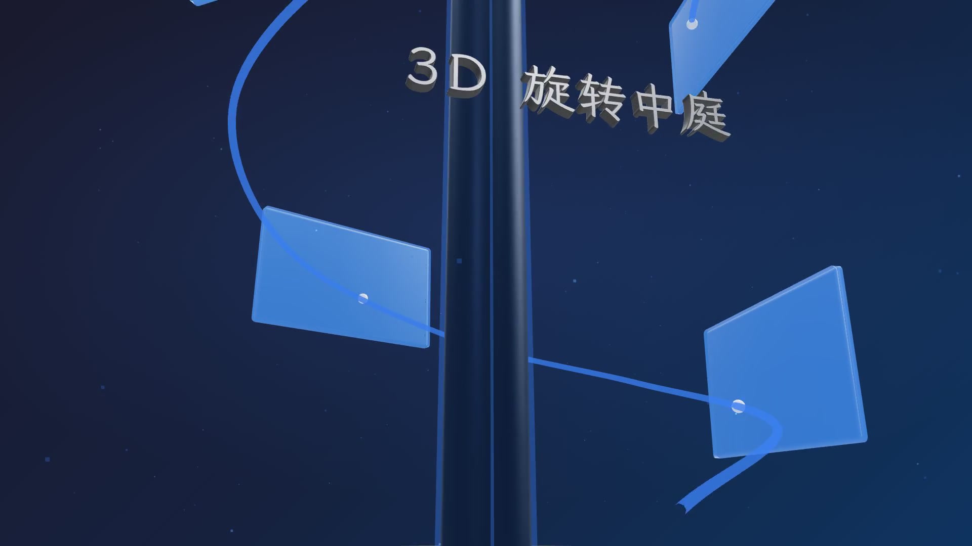 3D 旋转中庭模板：展板沿螺旋线绕中央光柱盘旋而上